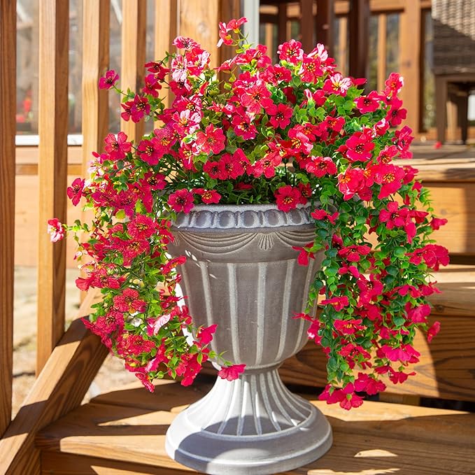 INSPRING Artificial Faux Outdoor Outside Flowers Plants, 2 PCS Fake Silk UV Resistant Look Real Hotpink Daisy Trailing Vines for Front Door Porch Planter Urn Patio Balcony Decoration