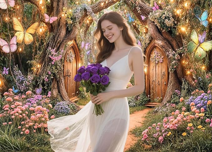 7X5ft Enchanted Forest Backdrop Fairy Tale Magic Garden Wonderland Floral Butterfly Photography Background for Kids Girls Baby Shower Birthday Party Decoration Cake Table Photo Booth Props
