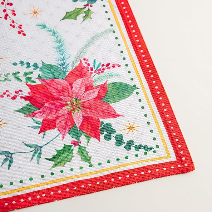Maison d' Hermine Placemats Set of 4 100% Cotton Washable Cloth Place Mats, Reusable Table Mats for Thanksgiving Christmas Decorations Kitchen Dining Party Wedding (Poinsettia Christmas, 13" x 19")