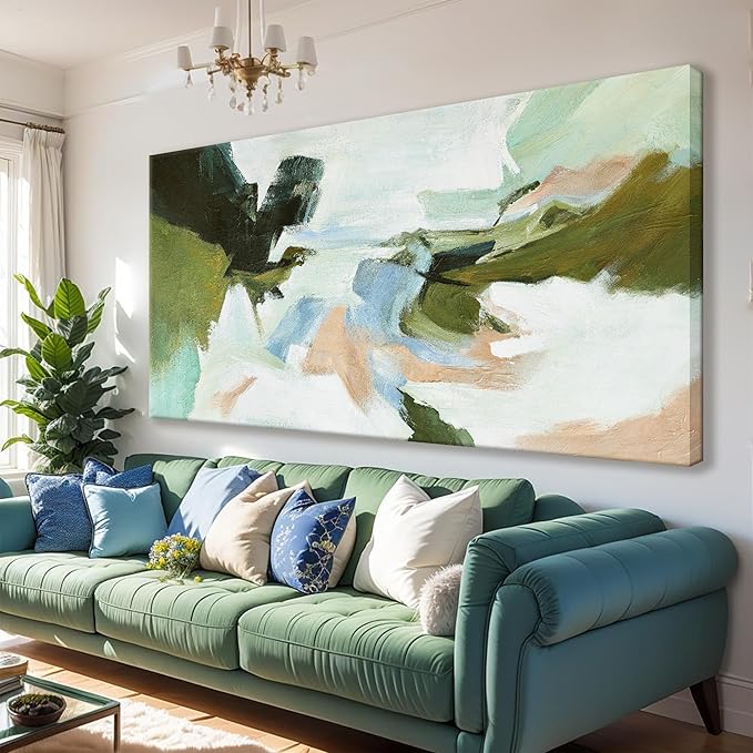 Suconvng Canvas Art Wall Decor Abstract Blue Painting Colorful Home Wall Decor Living Room Modern 24"X 48"Abstract Art Prints Artwork For Bedroom Multicolor