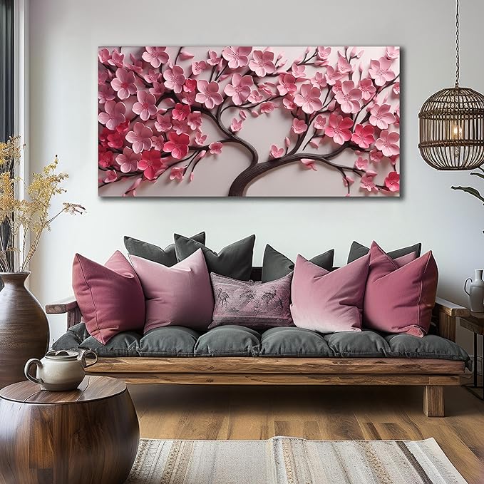 Tree Poster for Bedroom Pink Room Decor for Girl Flower Prints Wall Art for Dining Room Size 24 x 48 Inch