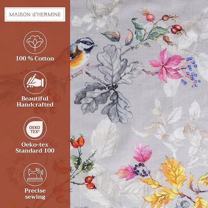 Maison d' Hermine Placemats Set of 4 100% Cotton Washable Cloth Place Mats, Reusable Table Mats for Thanksgiving Christmas Decorations Kitchen Dining Party Wedding (Equinoxe - Grey, 13" x 19")