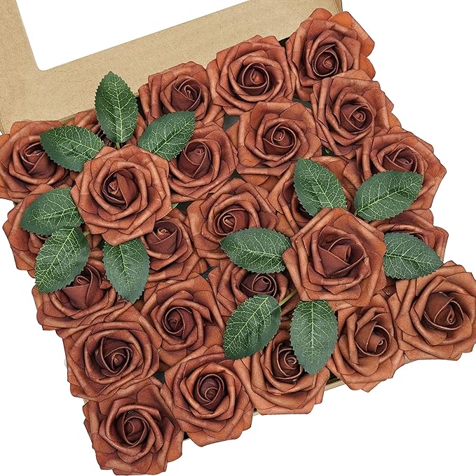 Artificial Flowers, 50pcs Artificial Rose for DIY Wedding Bouquets Centerpieces Arrangements, Terracotta Foam Roses with Stem for Bridal Shower Party Home Decorations