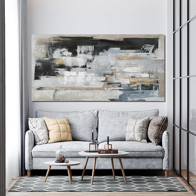 Suconvng Abstract Wall Art For Living Room Blue Grey Abstract Canvas Art Wall Decor Paintings Modern Background Artwork Abstract Wall Decor For Bedroom Office Can Be Hung 24×48 Inch
