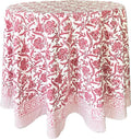 ATOSII Red Bloom 100% Cotton Round Boho Fall Tablecloth, Handblock Floral Table Cloth Linen for Kitchen Dining I Parties Wedding Outdoors Easter Thanksgiving I Fall Home Decor 60" Inches Round