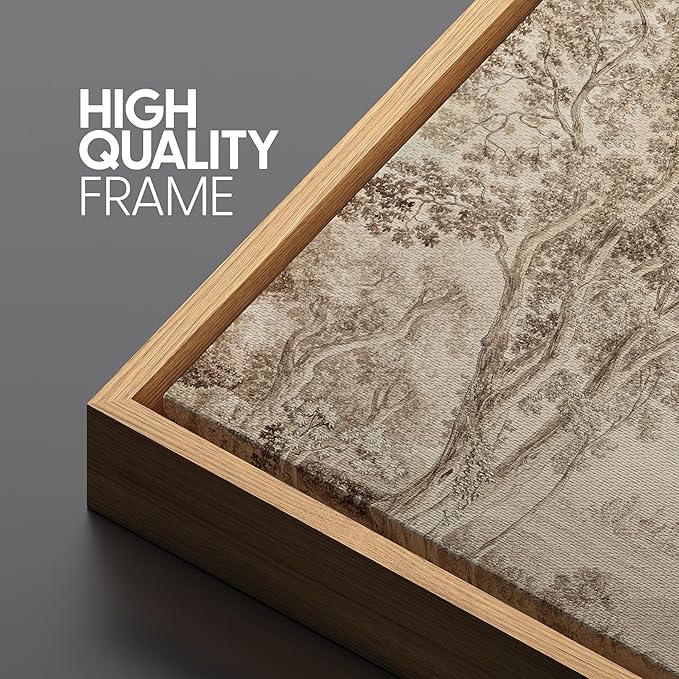 SIGNFORD Extra Large Framed Canvas Print Wall Art Vintage Arboreal Trees in an Etching Illustrations Modern Art Relax/Calm Warm for Living Room, Bedroom, Office - 60"x30"