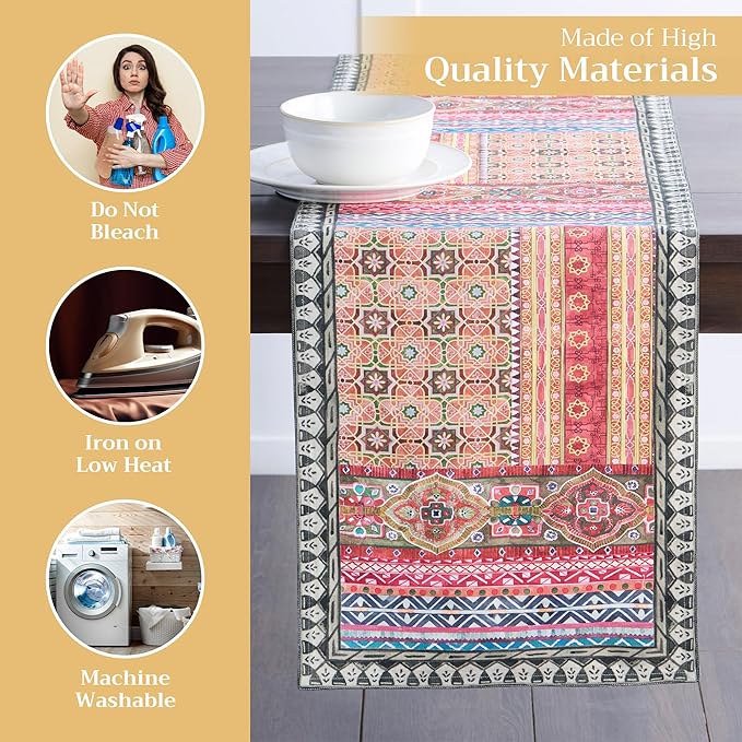 Maison d' Hermine Table Runner 100% Cotton Double Layer Table Runners 72 inches Long for Thanksgiving Christmas Decorations Home Kitchen Dining Party Wedding (Ispahan, 14.5" x 72")