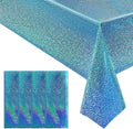 4pcs Blue Holographic Laser Tablecloths 40" x 108" Plastic Table Cloths for Parties Shimmer Shiny Party Decoration for Winter Ocean Princess Birthday Party Wedding Baby Shower Christmas Decor