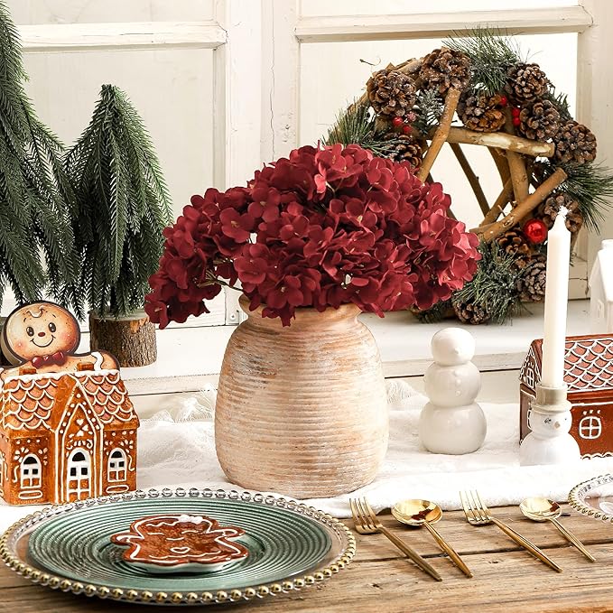 Ceramic Flowers Rustic Vase, Neutral Pottery Farmhouse Vases Home Decor, 7.48" Terracotta Pampas Decorative Vase for Table Entryway Mantel Bookshelf Bedroon Bathroom Living Room