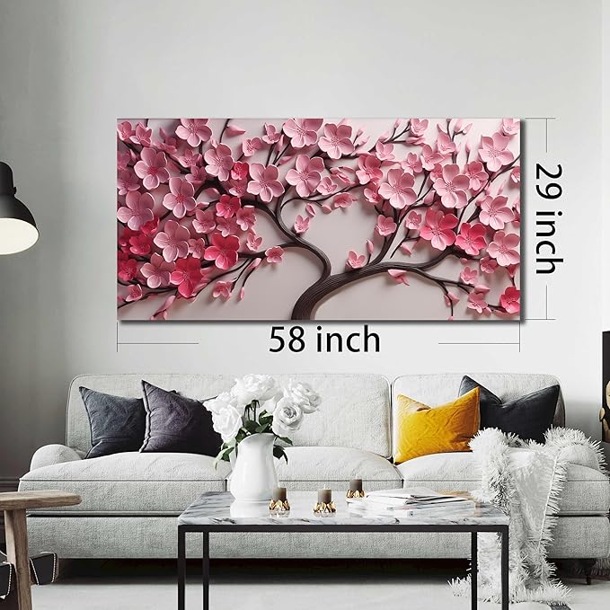 Pink Flower Wall Art for Bedroom Women Tree Prints Wall Art for Living Room Large Artwork for Wall Office Size 29 x 58 Inch