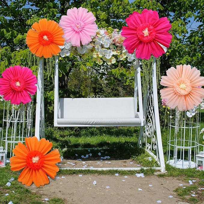 Giegxin 6 Pcs 31.5 " 24 " Rose Red Tangerine Giant Paper Flowers Extra Large Floral Tissue Paper Flowers Floral Decoration for Christmas Mexican Fiesta Wall Wedding Bridal Shower Birthday Decor