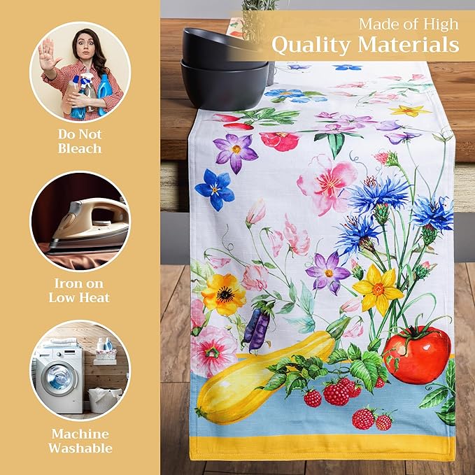 Maison d' Hermine Table Runner 100% Cotton Double Layer Table Runners 108 inches Long Decorative for Home Kitchen Dining Party Baby Shower Wedding Bridal Shower Spring Summer (Giverny, 14.50" x 108")