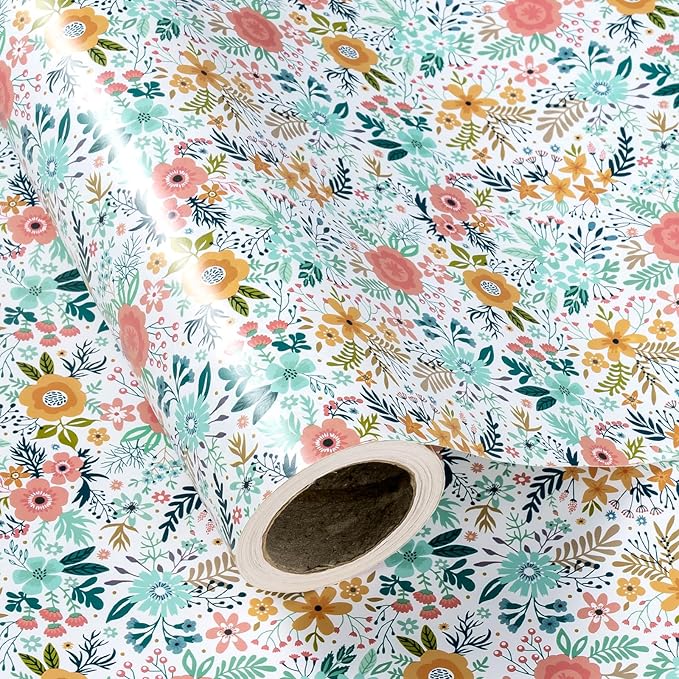 WRAPAHOLIC 30 Inch Jumbo Floral Wrapping Paper Roll - 30 Inch x 100 Feet Jumbo Roll - Spring Summer Garden Flower Design Perfect for Wedding, Bridal Shower, Birthday