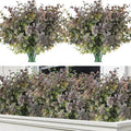 RECUTMS 8 Bundles Artificial Greenery Plants Stems Outdoor Fake Eucalyptus Plants Boxwood Bushes for Farmhouse Bathroom Office Vase Centerpiece Indoor Outdoor Decoration(Dusty Purple)
