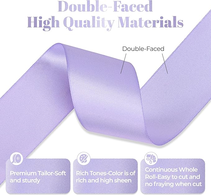 Lavender Satin Ribbon, Double Faced 2 Inch X 25 Yards Lavender Ribbon, Premium Satin Ribbon for Gift Wrapping, Crafts, Hair Bow Making, Sewing, Flower Bouquet, Wedding Party Decor