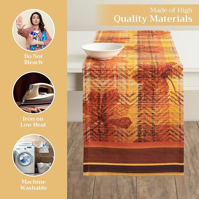 Maison d' Hermine Table Runner 100% Cotton Double Layer Table Runners 108 inches Long for Thanksgiving Christmas Decorations Home Kitchen Dining Party Wedding (Thanksgiving Tartan, 14.5" x 108")