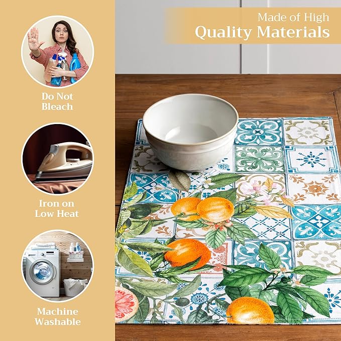 Maison d' Hermine Placemats Set of 4 100% Cotton Washable Cloth Place Mats, Reusable Table Mats for Kitchen Dining Decoration, Party, Wedding, Restaurant Spring/Summer (Agrume, 13" x 19")