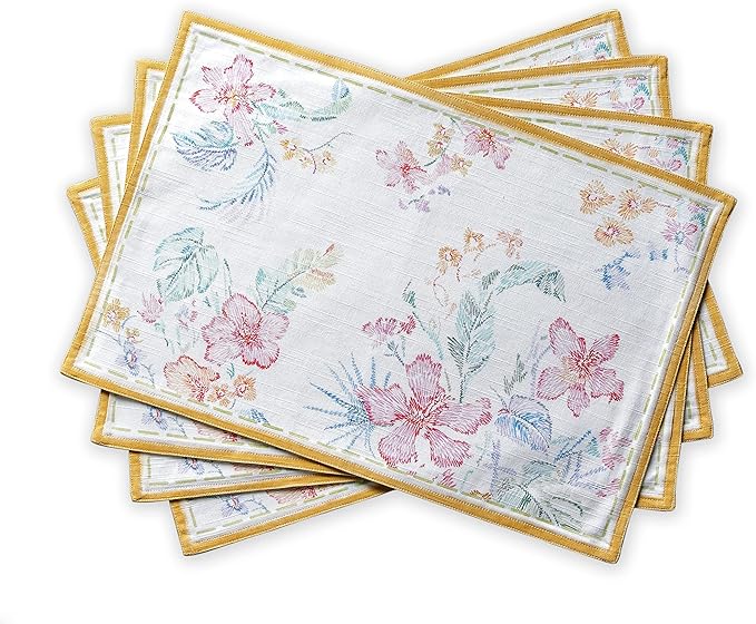 Maison d' Hermine Placemats Set of 4 100% Cotton Washable Cloth Place Mats, Reusable Table Mats for Kitchen Dining Decoration, Party, Wedding, Restaurant Spring/Summer (Paradise Island, 13" x 19")