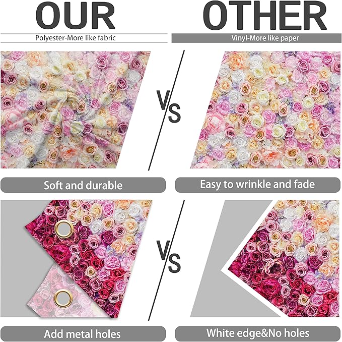 Rose Flower Wall Backdrop 7x5 ft Large Floral Photography Background for Indoor Outdoor Wedding Party Bridal Shower Baby Shower Engagement Shoot Photo Booth Decoration