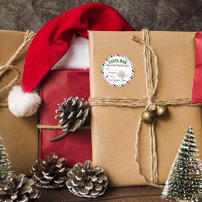 Christmas Gifts Tags Stickers from Santa, 30 Pcs Christmas Name Tags for Gifts, 2.5x2.5 Inch Holiday Presents Sticker Labels, Festive Chrismas Name Tag for Gift Wrapping Bags Classroom-D07