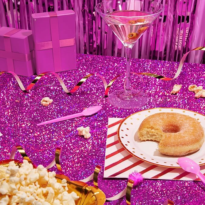 2 Pcs Fuchsia Red Holographic Plastic Tablecloths Laser Table Covers 40" x 108" Foil Disposable Table Cloths for Themed Birthday Party Wedding Christmas Holiday Party Decorations