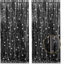 2 Pack 3.2ft x 8.2ft Black Tinsel Foil Fringe Curtains, Metallic Foil Tinsel Photo Booth Backdrop Streamer for New Years Decorations Halloween Bachelorette Birthday Holiday Celebration Party Supplies