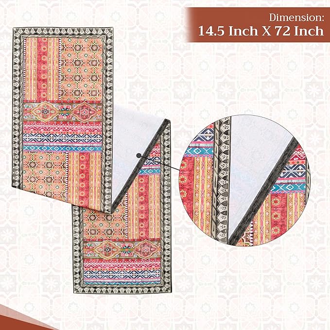 Maison d' Hermine Table Runner 100% Cotton Single Layer Table Runners 72 inches Long for Thanksgiving Christmas Decorations Home Kitchen Dining Party Wedding (Ispahan, 14.5" x 72")