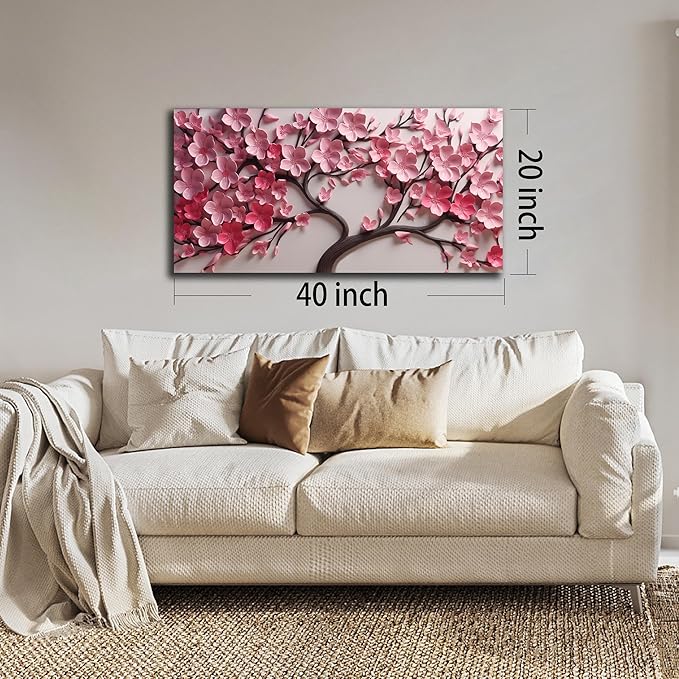 Flower Canvas Wall Art for Living Room Tree Pictures Wall Decor for Bedroom Pink Wall Art for Office Women Size 20 x 40 Inch