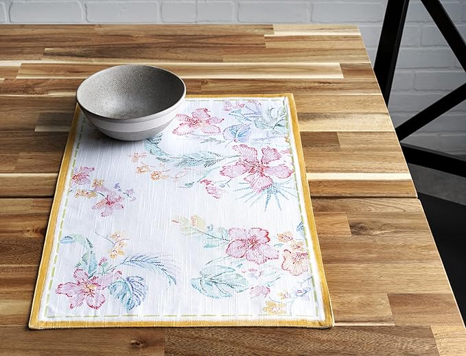 Maison d' Hermine Placemats Set of 4 100% Cotton Washable Cloth Place Mats, Reusable Table Mats for Kitchen Dining Decoration, Party, Wedding, Restaurant Spring/Summer (Paradise Island, 13" x 19")