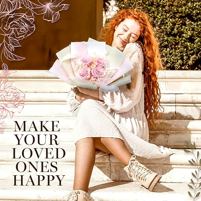GLAMOUR BOUTIQUE Preserved Flowers Bouquet - Flowers Forever in a Box with Hydrangeas & More, Gift Ready for Anniversary, Birthday, Mother's Day, Long-Lasting 1-3 Years - Pink