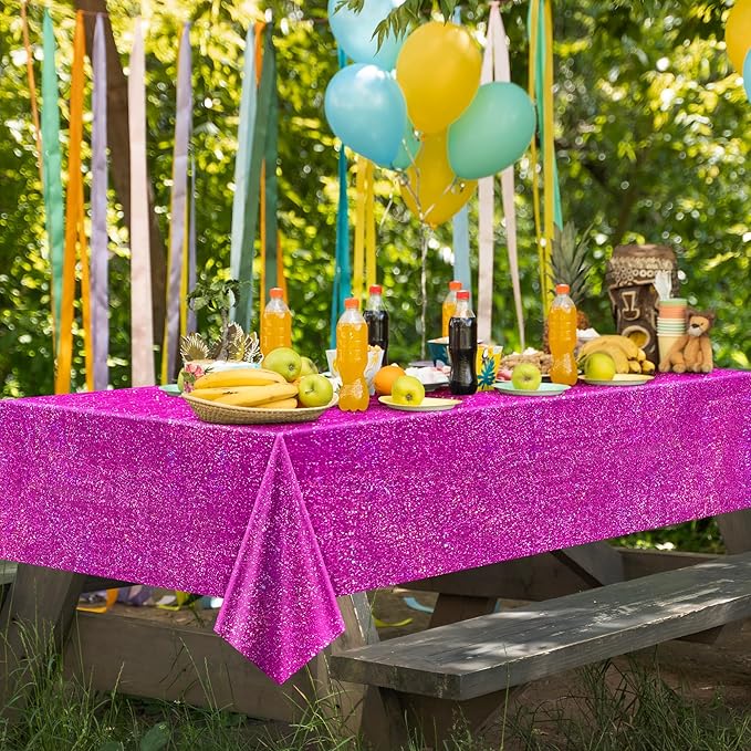 2 Pcs Fuchsia Red Holographic Plastic Tablecloths Laser Table Covers 40" x 108" Foil Disposable Table Cloths for Themed Birthday Party Wedding Christmas Holiday Party Decorations
