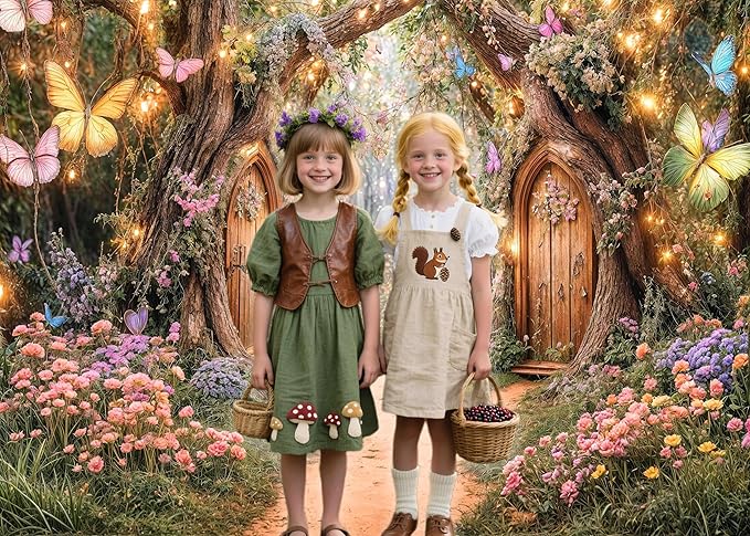 7X5ft Enchanted Forest Backdrop Fairy Tale Magic Garden Wonderland Floral Butterfly Photography Background for Kids Girls Baby Shower Birthday Party Decoration Cake Table Photo Booth Props