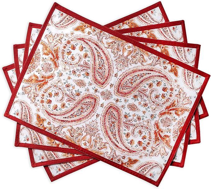 Maison d' Hermine Placemats Set of 4 100% Cotton Washable Cloth Place Mats, Reusable Table Mats for Thanksgiving Christmas Decorations Kitchen Dining Party Wedding Restaurant (Orient, 13" x 19")