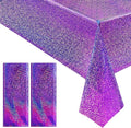 2 pcs Purple Holographic Plastic Tablecloths Laser Table Covers 40" x 108" Foil Disposable Table Cloths for Party Birthday Wedding Christmas Holiday Party Decorations