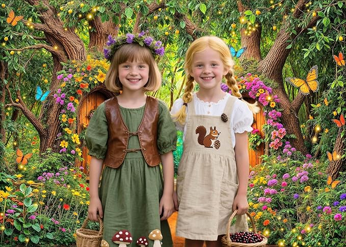 15X10ft Enchanted Forest Backdrop Fairy Tale Green Garden Wonderland Tree House Floral Butterfly Background for Kids Girl Baby Shower Birthday Party Decoration Banner Cake Table Photo Booth Props