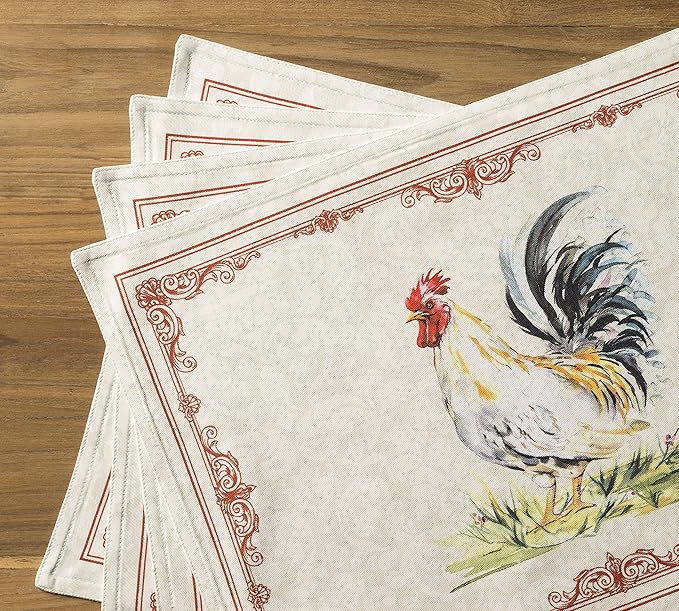 Maison d' Hermine Placemats Set of 4 100% Cotton Washable Cloth Place Mats, Reusable Table Mats for Kitchen Dining Decoration, Party, Wedding, Restaurant Spring/Summer (Campagne, 13" x 19")