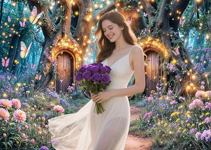 10X8ft Enchanted Forest Backdrop Fairy Enchanted Wonderland Garden Floral Butterfly Photography Background for Kids Girls Baby Shower Birthday Party Decoration Banner Cake Table Photo Booth Props